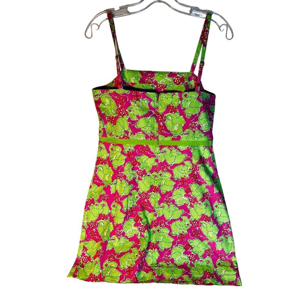 Key West Pink & Green Elephant Print Sundress Dress Fully Lined Size 10